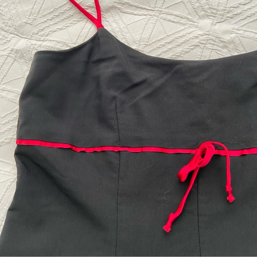 Vintage 90s Y2K Goth Grunge Black Mini Dress with Red Satin Bow - Picture 7 of 12